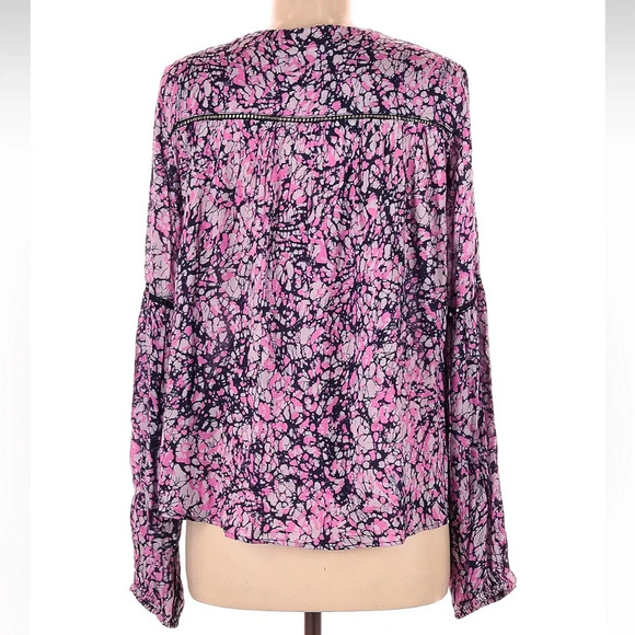 Anthropologie Love the Label Heloise Pink Purple Blue Graphic Blouse Size Medium - Picture 2 of 5